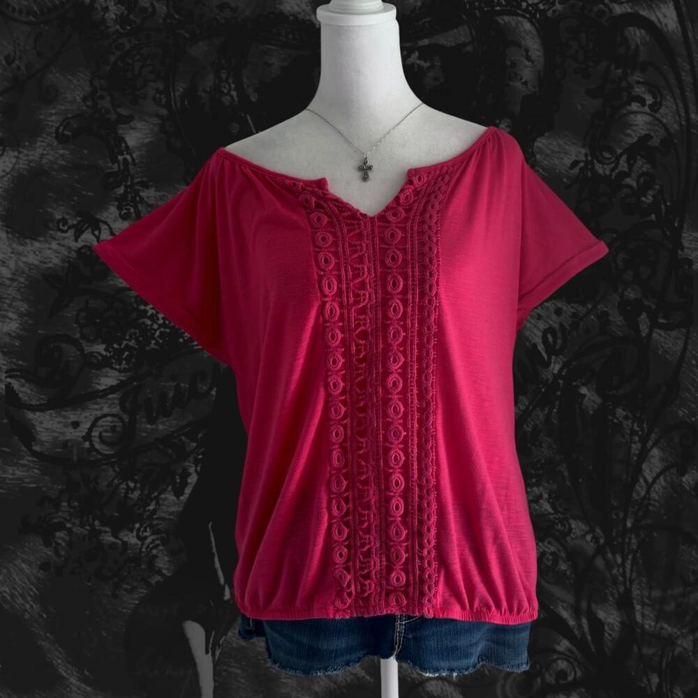 elevated basic coquette fairy hot pink Y2K peasant blouse
